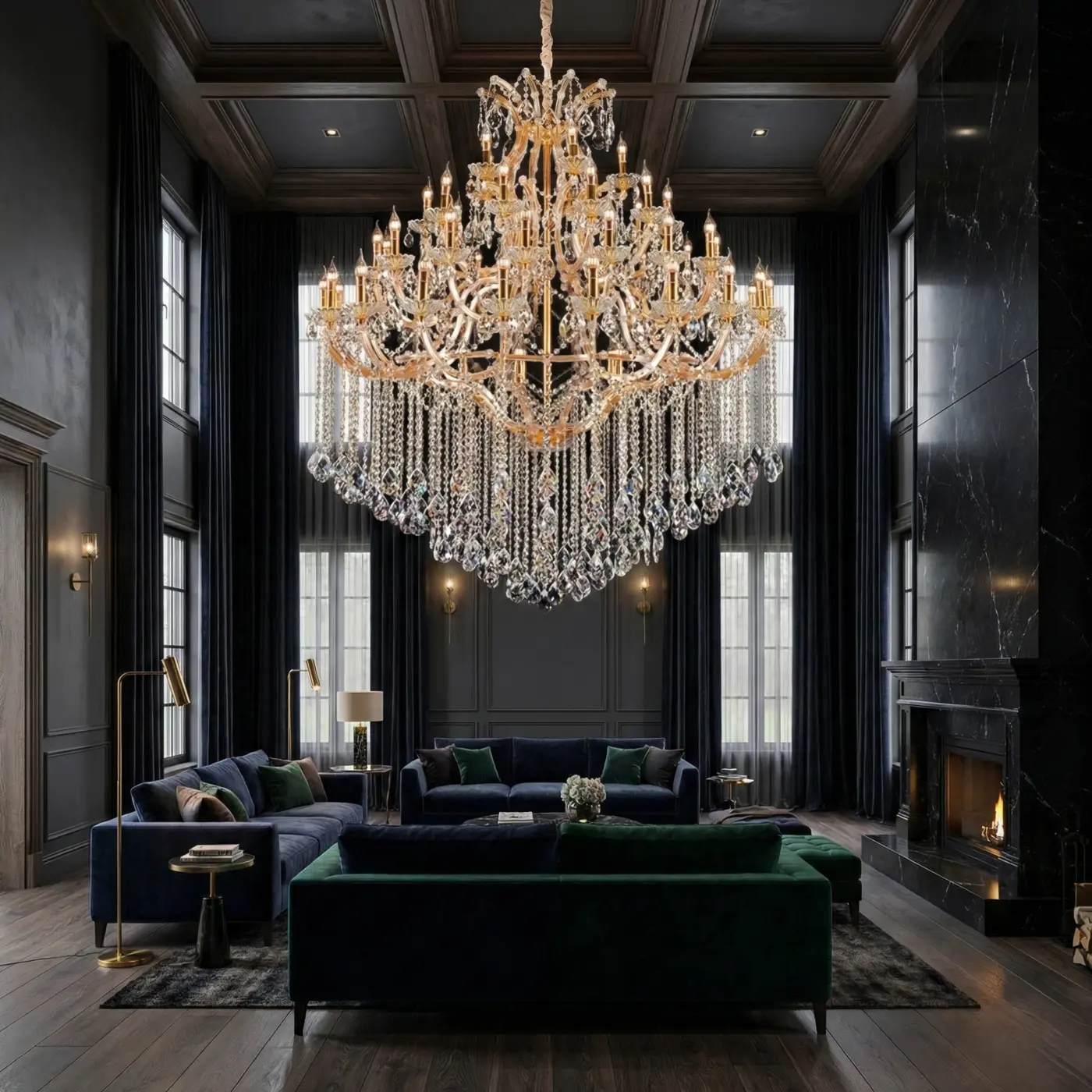 Lustre monumental em ambiente contemporâneo
